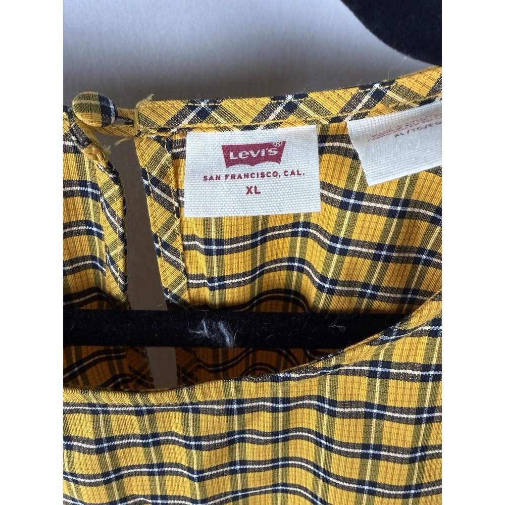 Levis Womens Plaid Dress XL Yellow Black Tiered Drop Waist Grunge Babydoll - Picture 3 of 7